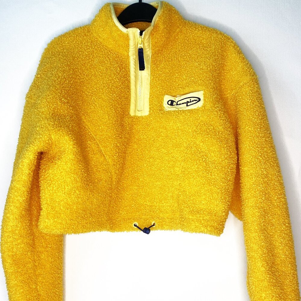 Champion Sweater Sherpa Crop Quarter Zip Sweatshirt Yellow  Size Small